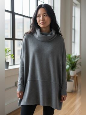 Anthropologie Saturday Sunday Oversized Cowl Neck Tunic Sweater Gray Size S
